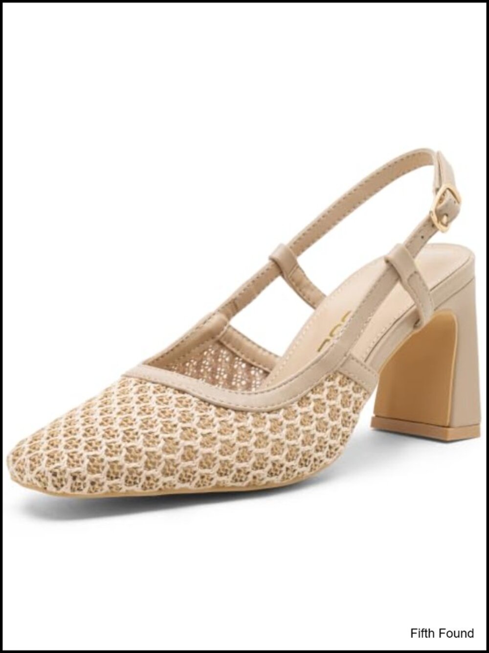 Woven Raffia Slingback Pumps Closed Toe Chunky Block Heel Business Casual